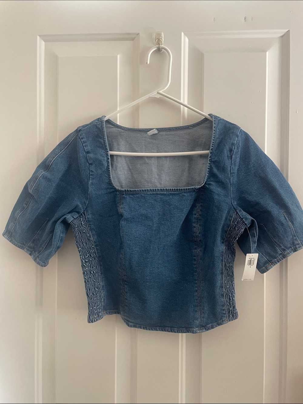 Old Navy Denim Square-Neck Puff Sleeve Top - Blue Size Medium NWT